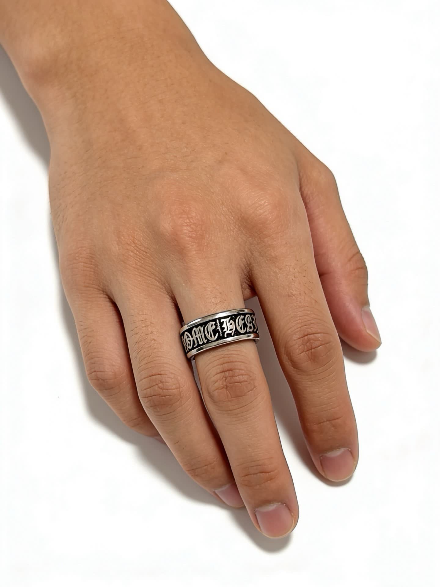 Chrome Hearts Silver Open Ring with 'DAMN THUGS' Engraving